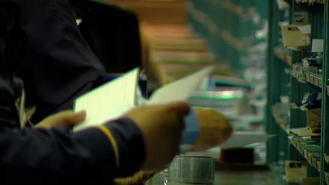 Mail Sorting Process Inside Postal Delivery Center, Logistics Work - Closeup 4K Stock Footage 223375317