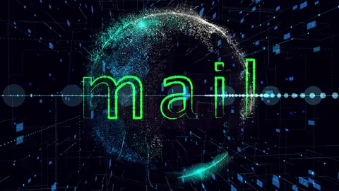 Mail title, Animation of data processing over globe. Global artificial Stock Footage 277686570