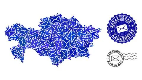 Mail Traffic Collage of Mosaic Map of Kazakhstan and Textured Seals 스톡 일러스트