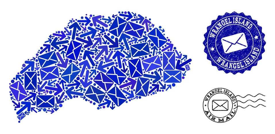 Mail Traffic Collage of Mosaic Map of Wrangel Island and Textured Seals 스톡 일러스트
