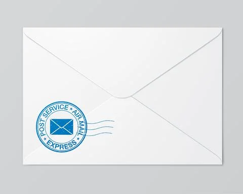 Mail vector envelope with blue postal stamp. Ilustração Stock