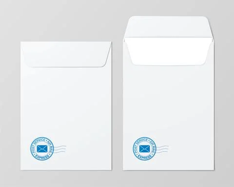 Mail vector folders with blue postal stamp. Ilustração Stock