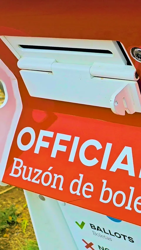 Mail-In Voting Drop Box with Bilingual Official Election Label Vertical Stock Footage 320113330