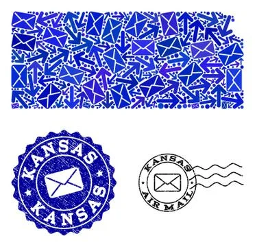 Mail Ways Collage of Mosaic Map of Kansas State and Grunge Stamps Illustrazione stock