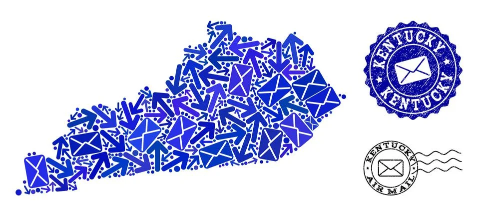 Mail Ways Collage of Mosaic Map of Kentucky State and Grunge Stamps 스톡 일러스트