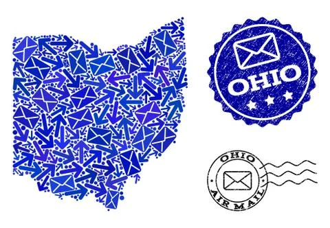 Mail Ways Collage of Mosaic Map of Ohio State and Scratched Stamps Illustrazione stock