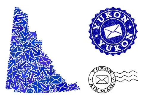 Mail Ways Collage of Mosaic Map of Yukon Province and Scratched Stamps Stock Illustration