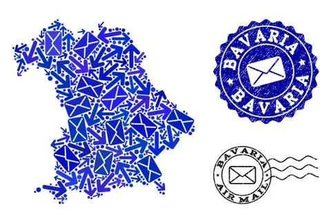 Mail Ways Composition of Mosaic Map of Bavaria State and Scratched Stamps 스톡 일러스트