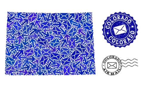 Mail Ways Composition of Mosaic Map of Colorado State and Distress Stamps 스톡 일러스트
