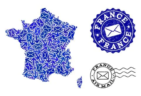 Mail Ways Composition of Mosaic Map of France and Distress Seals 스톡 일러스트