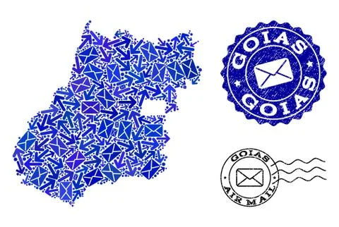 Mail Ways Composition of Mosaic Map of Goias State and Grunge Seals Stock Illustration