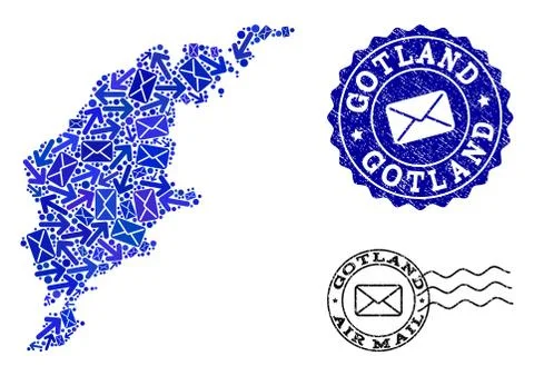 Mail Ways Composition of Mosaic Map of Gotland Island and Scratched Seals 스톡 일러스트