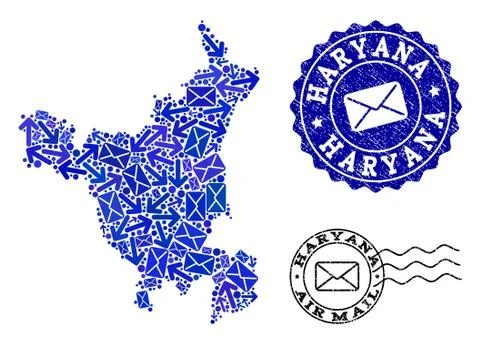 Mail Ways Composition of Mosaic Map of Haryana State and Distress Seals Illustrazione stock