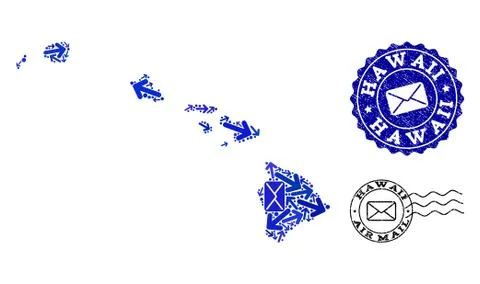 Mail Ways Composition of Mosaic Map of Hawaii State and Grunge Seals 스톡 일러스트