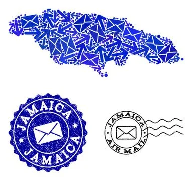 Mail Ways Composition of Mosaic Map of Jamaica and Distress Seals Stock Illustration