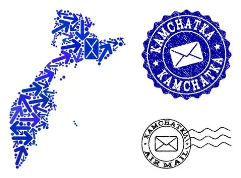 Mail Ways Composition of Mosaic Map of Kamchatka Peninsula and Distress Stamps Illustrazione stock