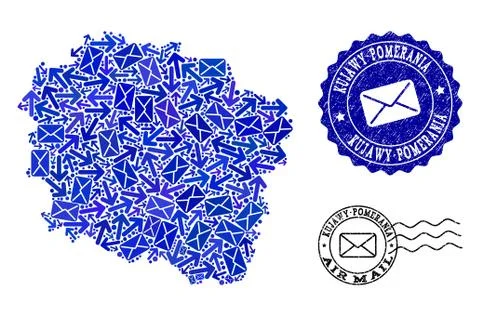 Mail Ways Composition of Mosaic Map of Kujawy-Pomerania Province and Textured 스톡 일러스트