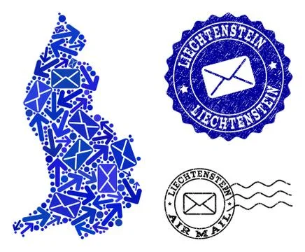 Mail Ways Composition of Mosaic Map of Liechtenstein and Distress Seals 스톡 일러스트