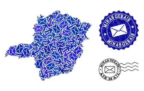 Mail Ways Composition of Mosaic Map of Minas Gerais State and Grunge Stamps Illustrazione stock