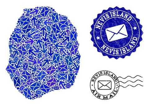 Mail Ways Composition of Mosaic Map of Nevis Island and Scratched Seals Stock Illustration