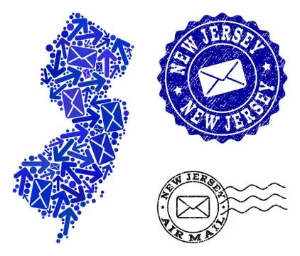 Mail Ways Composition of Mosaic Map of New Jersey State and Scratched Seals Illustrazione stock