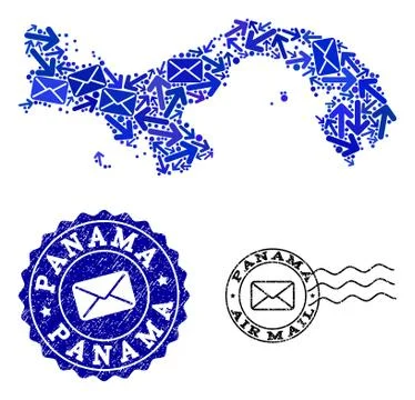 Mail Ways Composition of Mosaic Map of Panama and Grunge Stamps Illustrazione stock