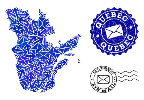 Mail Ways Composition of Mosaic Map of Quebec Province and Grunge Stamps Stock Illustration