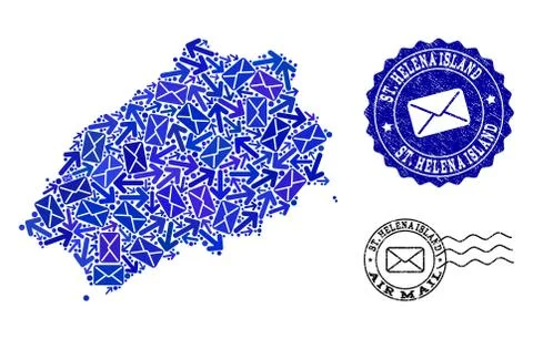 Mail Ways Composition of Mosaic Map of Saint Helena Island and Grunge Seals Illustrazione stock