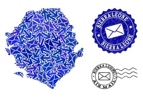 Mail Ways Composition of Mosaic Map of Sierra Leone and Grunge Seals 스톡 일러스트