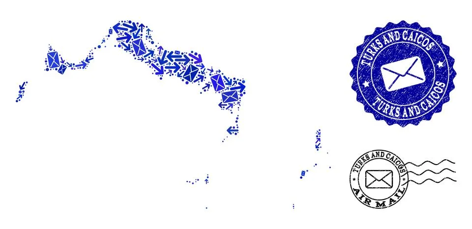 Mail Ways Composition of Mosaic Map of Turks and Caicos Islands and Scratched 스톡 일러스트