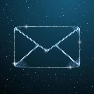 Mail wireframe mesh symbol. Digital email letter on dark blue sky with lines Stock Illustration
