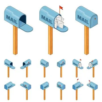 Mailbox. 3D isometry, isolate. An image of a mailbox with the inscription mail. Stock Illustration