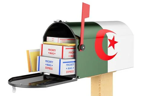 Mailbox with Algiers flag with parcels, envelopes inside. Shipping in Algeria イラスト素材