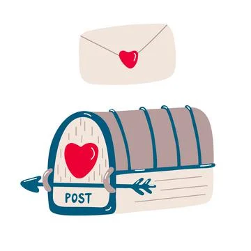 Mailbox and envelope decorated with heart and arrow. Stock Illustration