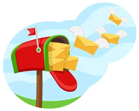 Mailbox and flying envelopes of letters against the sky. Mail Stock Illustration