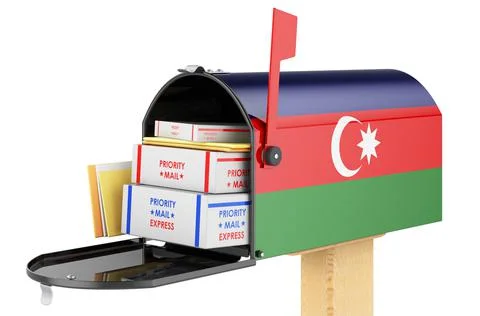 Mailbox with Azerbaijani flag with parcels, envelopes inside. Shipping in Aze Illustrazione stock