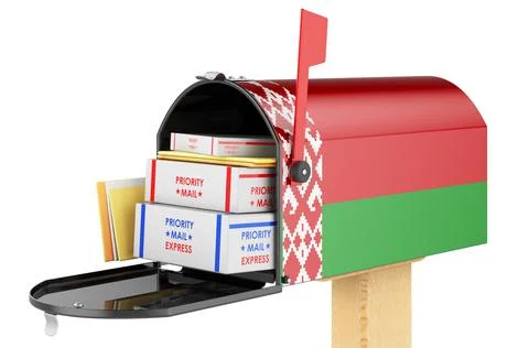 Mailbox with Belorussian flag with parcels, envelopes inside. Shipping in Bel Illustrazione stock