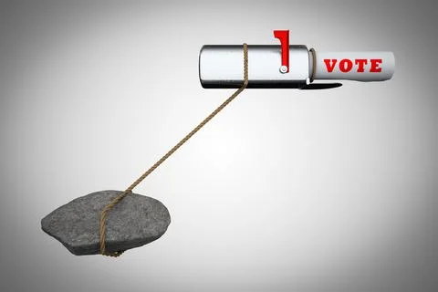 Mailbox carries vote by pulling a stone demonstrating Vote by mail problem co Stock-Illustration