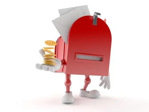 Mailbox character with coins Stock Illustration