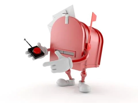 Mailbox character pushing button on white background Stock Illustration