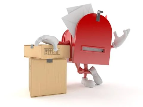 Mailbox character with stack of boxes Stock Illustration