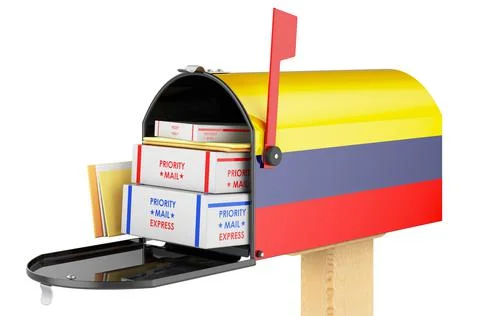 Mailbox with Columbian flag with parcels, envelopes inside. Shipping in Colum Stock Illustration
