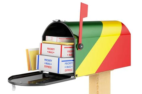 Mailbox with Congo flag with parcels, envelopes inside. Shipping in Congo, co Illustrazione stock