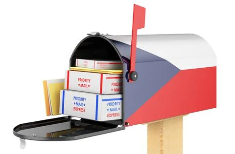 Mailbox with Czech Republic flag with parcels, envelopes inside. Shipping in  Stock Illustration