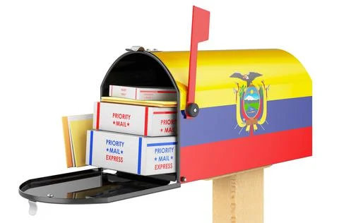 Mailbox with Ecuadorian flag with parcels, envelopes inside. Shipping in Ecua イラスト素材