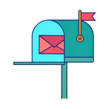 Mailbox with envelope and flag in a simple cartoon style Stock Illustration