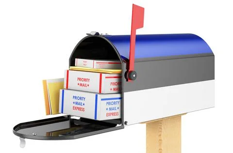 Mailbox with Estonian flag with parcels, envelopes inside. Shipping in Estoni Illustrazione stock