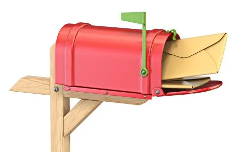 Mailbox with flag up full of mails 3D Stock Illustration