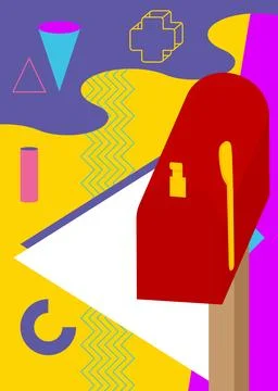 Mailbox geometrical graphic retro theme background. Minimal geometric eleme.. Stock Illustration