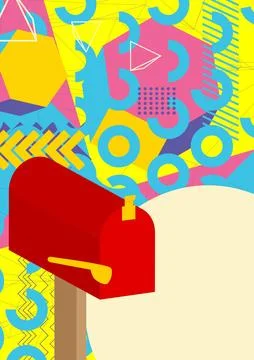 Mailbox geometrical graphic retro theme background. Minimal geometric eleme.. Stock Illustration